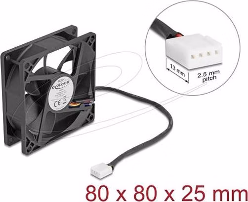 Delock Axiální ventilátor: 24 V DC, 80 x 80 x 25 mm, černý