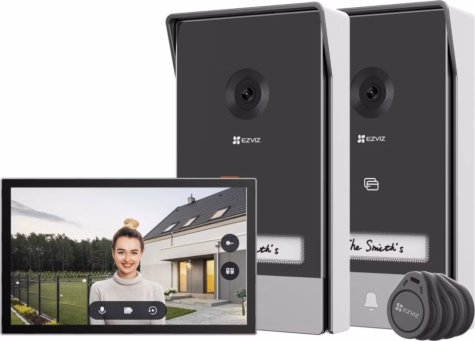 EZVIZ chytrý domácí interkom HP7 2-Entry Kit/ Wi-Fi/ 2048 x 1296/ 7" dotykový monitor/ 2x zvonek/ IP65/ černo-stířbrný