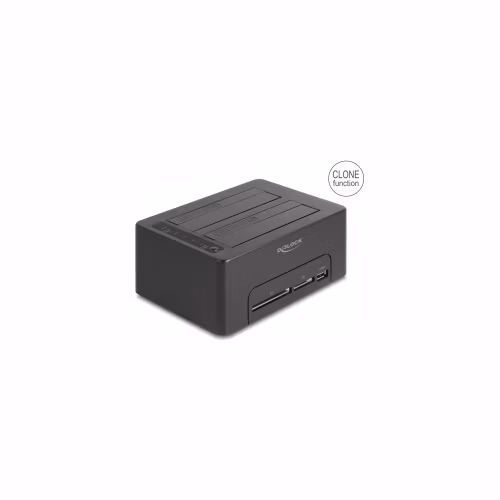 Delock Duální USB dokovací stanice pro 2 x HDD / SSD SATA s funkcí klonování a čtečkou karet + přídavný port USB