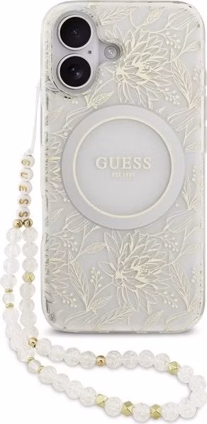 Guess IML Flowers Allover Strap MagSafe kryt iPhone 17 biely