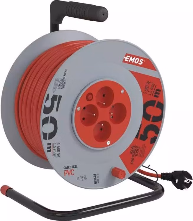 EMOS Predlžovací kábel na bubne 50 m / 4 zásuvky / červený / PVC / 230 V / 1,5 mm2