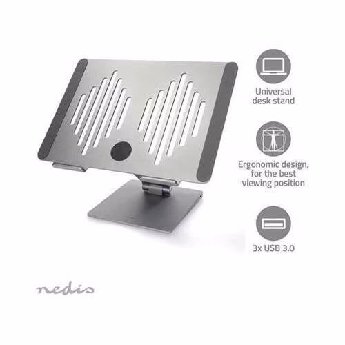 Nedis NBSTND500SI - Stojan na Notebook| Napájení z USB | SD a micro SD, 1xUSB-C a 3x USB3.0 | 17 " | Skládací