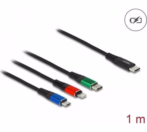 Delock Nabíjecí kabel USB 3 v 1 USB Type-C™ na Lightning™ / Micro USB / USB Type-C™, 1 m