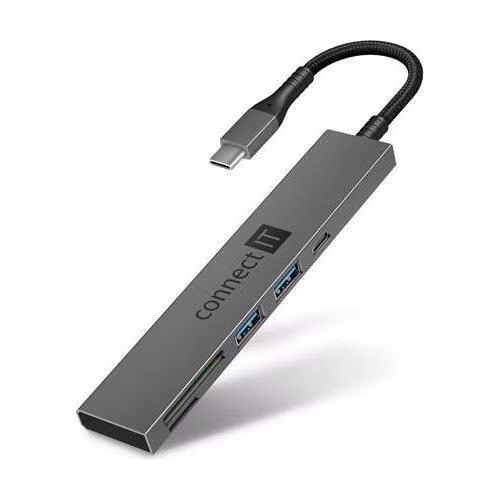 CONNECT IT CompactPRO USB-C hub + čtečka karet, (2xUSB-A 3.0, 1xUSB-C), externí, ANTRACITOVÝ