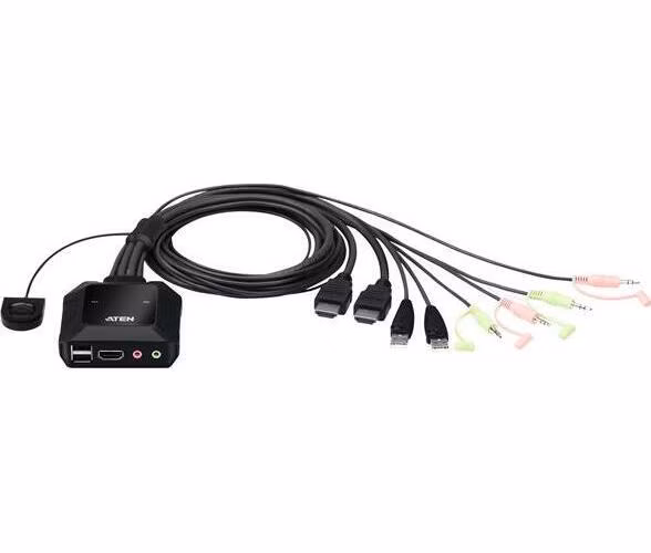 ATEN 2-Port USB 4K HDMI Cable KVM Switch with Remote Port Selector