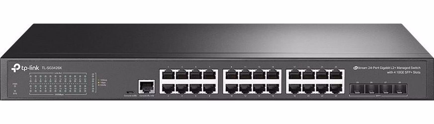 Omada 24-Port Gigabit L2+ Managed Switch with 4 10GE SFP+ Slots PORT: 24× Gigabit RJ45 Ports, 4× 10G SFP+ Slots, RJ45/Mi