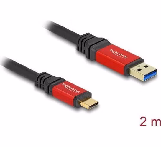 Delock USB 10 Gbps kabel USB Typ-A samec na USB Type-C™ samec 2 m červený kovový