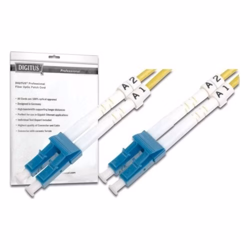 DIGITUS Fiber Optic Patch Cord, LC to LC, Singlemode, OS1, 09/125 µ, Duplex Length 3m