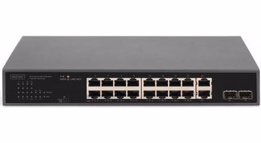 DIGITUS 16+2 Port GE + 2GE SFP Uplink PoE Switch 16+2 Port 10/100/1000 Mbps + 2GE SFP PoE Switch