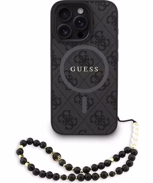 Guess PU Leather 4G Colored Ring Strap MagSafe kryt iPhone 16 Pro čierny