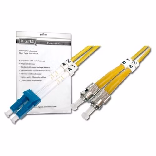 Digitus Fiber Optic Patch Cord, LC to ST, Singlemode, OS1, 09/125 µ, Duplex, 1m