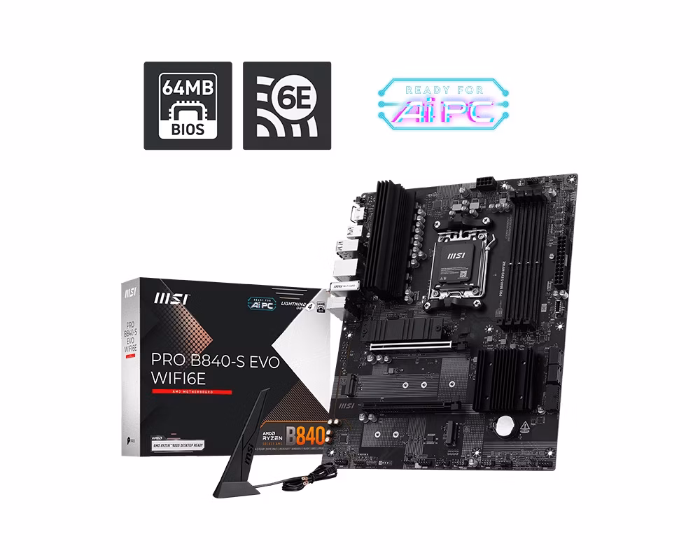 MSI PRO B840-S EVO WIFI6E / AMD B840 / AM5 / 4x DDR5 / 3x M.2 / HDMI / ATX