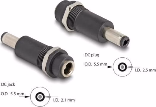 Delock Adaptér DC 5,5 x 2,1 mm samice na stejnosměrný konektor 5,5 x 2,5 mm