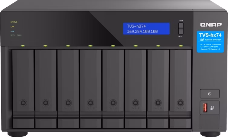 QNAP TVS-h874-i5-32G (6core 4,4GHz, ZFS, 32GB RAM, 8x SATA, 2x M.2 NVMe, 2x PCIe, 2x 2,5GbE, HDMI)