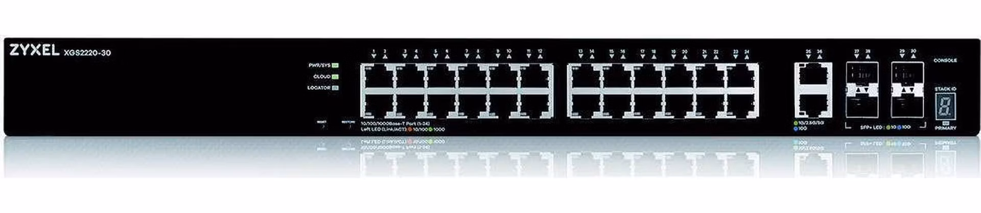 Zyxel XGS2220-30, L3 Access Switch, 24x1G RJ45 2x10mG RJ45, 4x10G SFP+ Uplink, incl. 1 yr NebulaFlex Pro