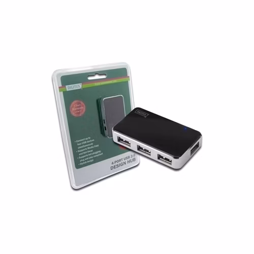 Digitus USB 2.0 hub, Vysokorychlostní rozbočovač 4-porty, černý, vč. napájecího zdroje