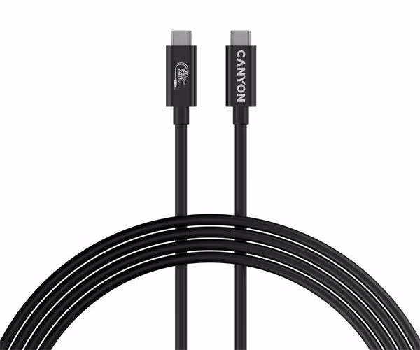 Canyon OnWire 240, 2 m, nabíjací a dátový kábel USB-C / USB-C, USB4, 240 W PD, 20 Gb/s, TPE, čierny