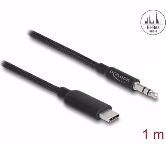 Delock Stereofonní audio kabel ze zástrčky USB Type-C™ na stereofonní zástrčkový konektor 3,5 mm, 3 pinový, 1 m, černý