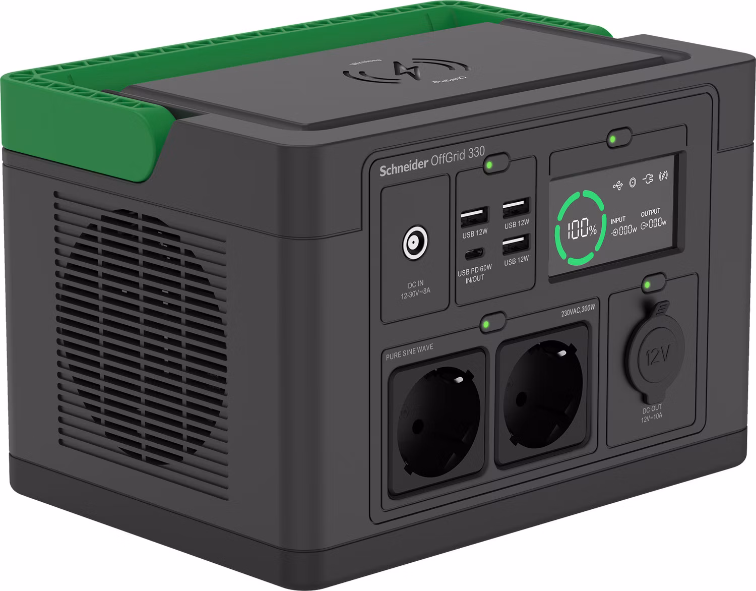 Schneider OffGrid Portable Power Station 330, 332Wh Lithium-ion, 2 Schuko, Sinewave