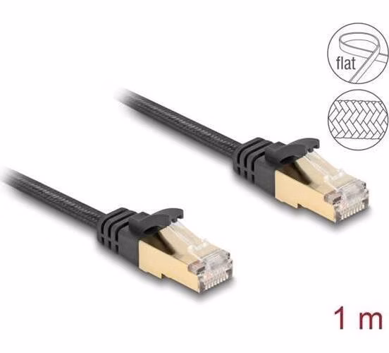 Delock Síťový kabel RJ45 s pleteným opláštěním, Cat.6A, ze zástrčky U/FTP na zástrčku, 1 m, černý