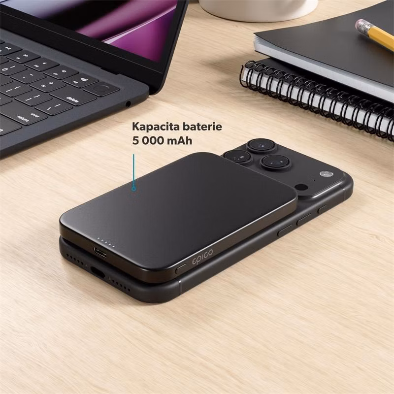 Epico UltraPack Qi2 Slim 5000mAh Alu Mag+ Wireless Power Bank EM51 - čierna