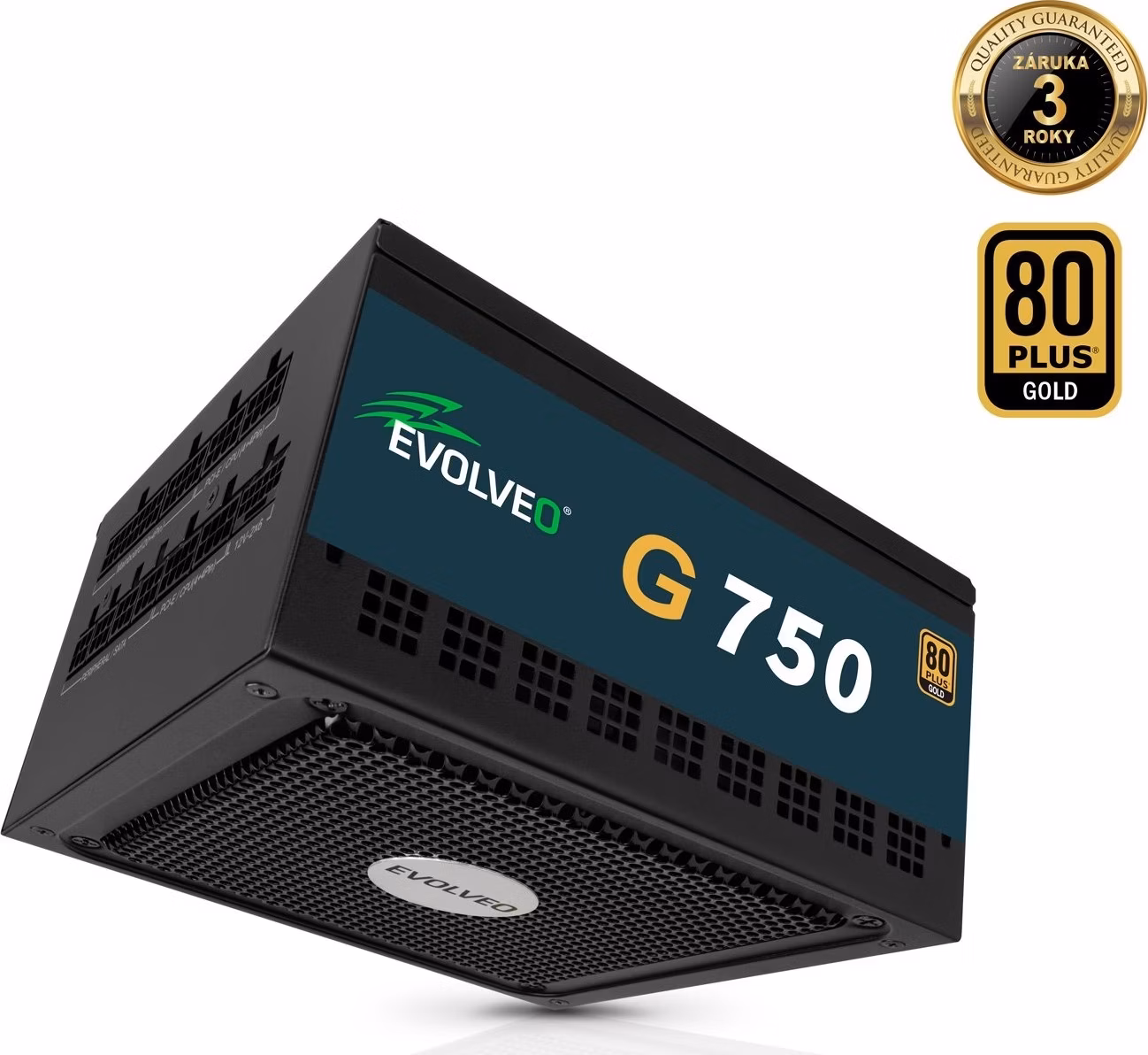 EVOLVEO G750 zdroj 750W, 80+ GOLD, ATX 3.1, PCIe 5.1, aPFC, 140mm ventilátor, modulární, záruka 3 roky, černý