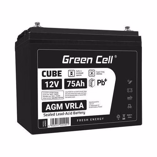 Green Cell CUBE AGM IP54 12V 75Ah VRLA Battery Gel deep cycle powerchair photovoltaic leisure battery campervan
