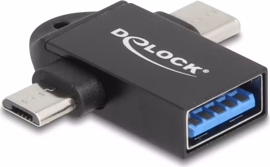 Delock Adaptér USB 10 Gbps typu 2 v 1 ze zásuvky USB-A na zástrčku USB Type-C™ + zástrčku USB Micro-B, OTG