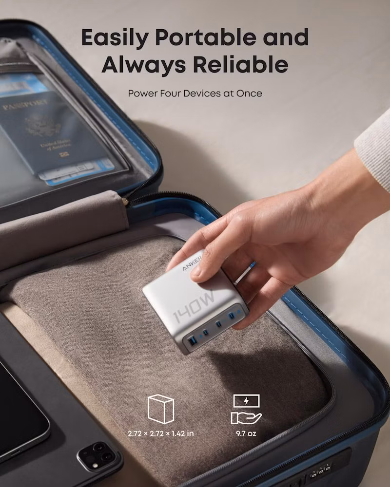 Anker Prime nabíječka/ 140W/ 3x USB-C/ USB/ displej/ stříbrná + USB-C kabel