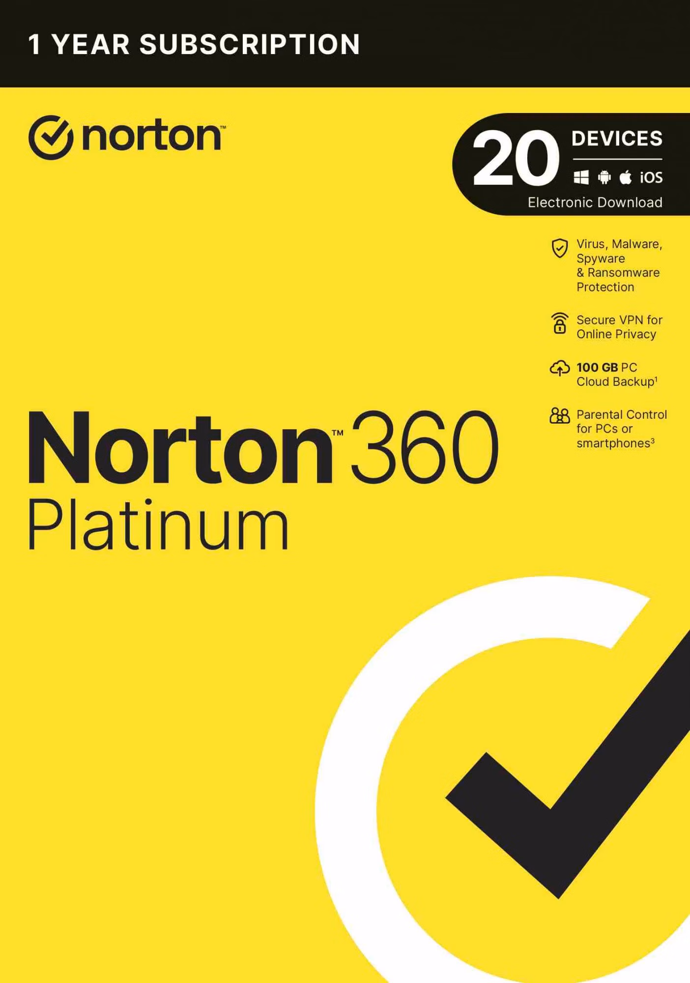 NORTON 360 PLATINUM 100 GB +VPN 1 používateľ pre 20 zariadení na 1 rok ESD