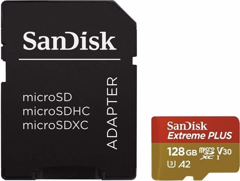 Karta SanDisk micro SDXC 128 GB Extreme PLUS (200 MB/s Class 10, UHS-I U3 V30) + adaptér