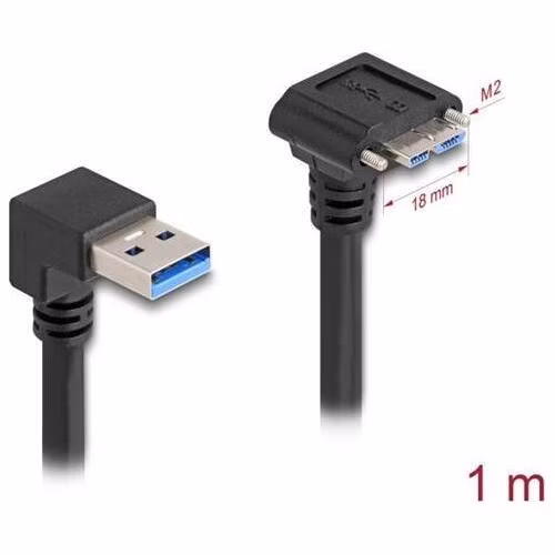 Delock Kabel s rozhraním USB 5 Gbps, se zástrčkou USB Typ-A, pravoúhlou dolů 90°, na zástrčku USB Micro-B, se šrouby