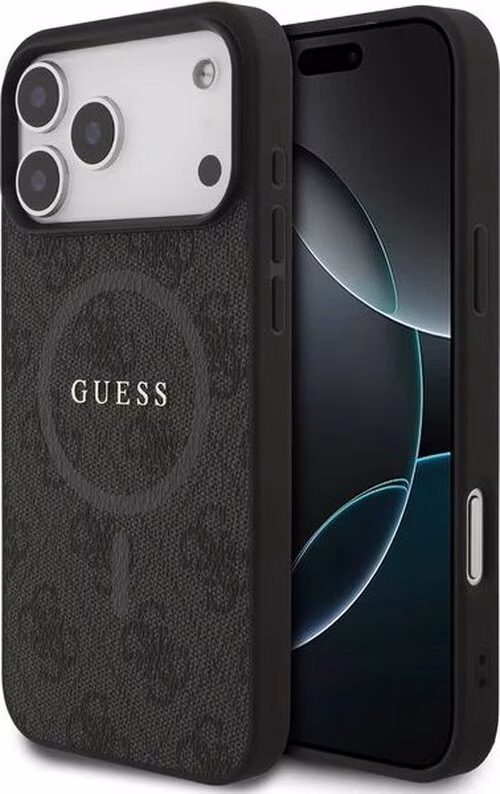 Guess PU Leather 4G Colored Ring MagSafe kryt iPhone 17 Pro Max čierny