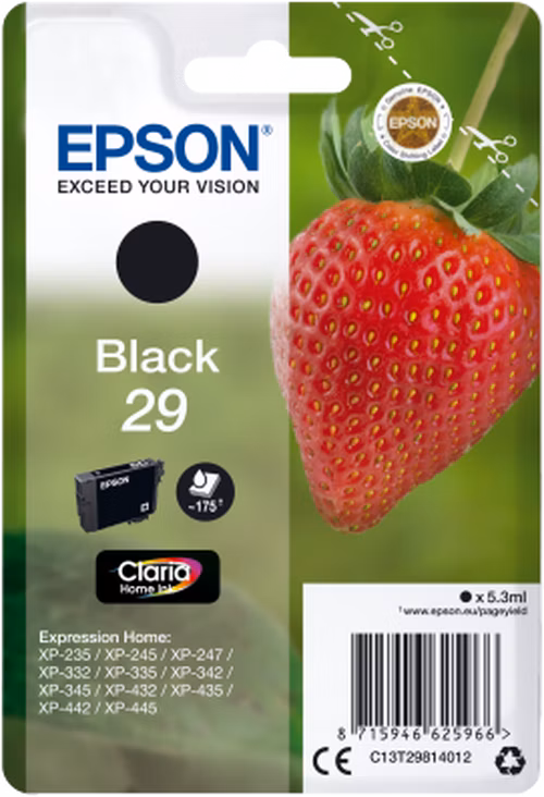 Čierny atrament EPSON v jednom balení "Strawberry" Black 29 Claria Home Ink