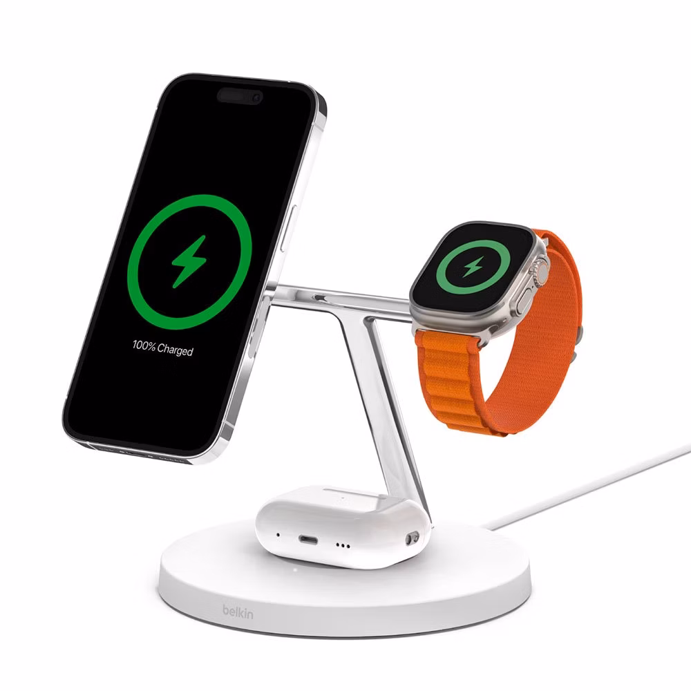 Belkin Boost Charge Pro 3-in-1 Wireless Charger with Magsafe 15W - White