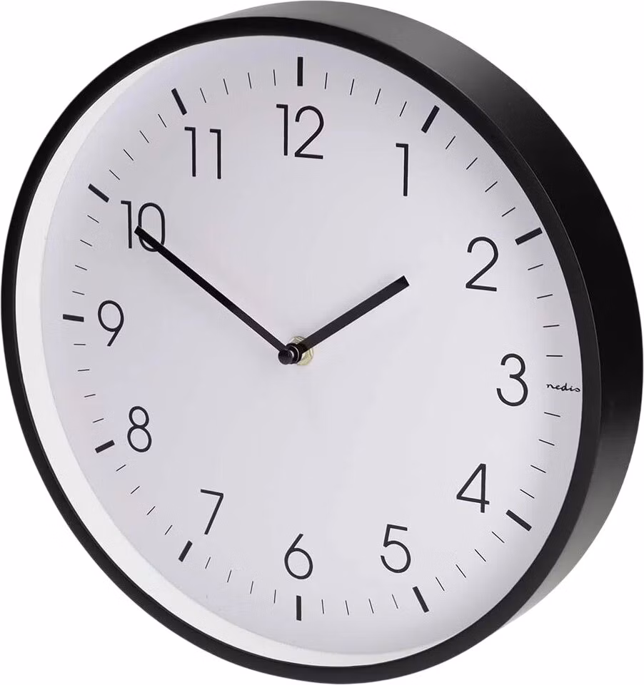 Nedis CLWA1226BK - Nástěnné hodiny | Průměr: 300 mm | Plast | Tichý pohyb | Černá