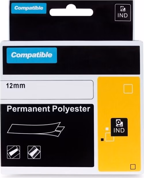PRINTLINE kompatibilní páska s DYMO 622289, 12mm, 5.5m, černý tisk/průhl podklad, RHINO, polyesterová
