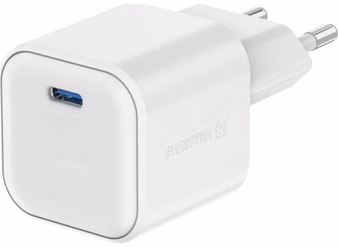 SWISSTEN SÍŤOVÝ ADAPTÉR GaN 1x USB-C 35W POWER DELIVERY BÍLÝ