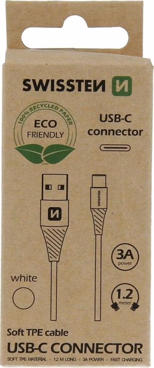 Swissten datový kabelusb/usb-c bílý 1,2m (eco balení)