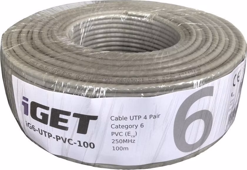 Inštalačný kábel iGET CAT6 UTP PVC Eca 100m/box, kábel drôt, s triedou reakcie na oheň Eca