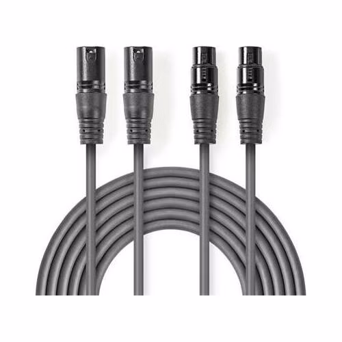 Nedis COTH15030GY30 - Vyvážený XLR Audiokabel | 2x XLR 3pinová Zástrčka – 2x XLR 3pinová Zásuvka | 3 m | Šedá barva