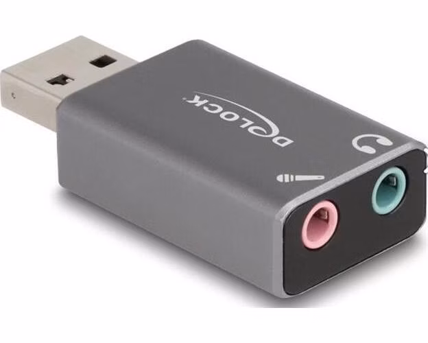 Delock Externí USB zvuková karta se zvukovým adaptérem Plug &amp; Play se 2 x stereofonními konektory 3,5 mm pro PC, laptop