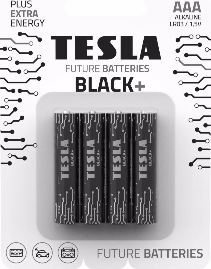 TESLA BLACK+ alkalická baterie AAA (LR03, mikrotužková, blister) 4 ks