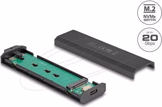 Delock Externí USB Type-C 20 Gbps Combo kryt pro M.2 NVMe PCIe nebo SATA SSD - bez nástrojů