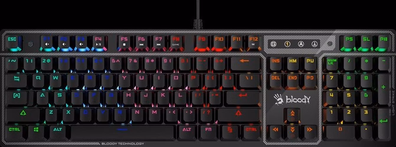 A4tech Bloody Klávesnice B750N, herní klávesnice, mechanická, drátová, Green Switch, CZ/SK, Černá
