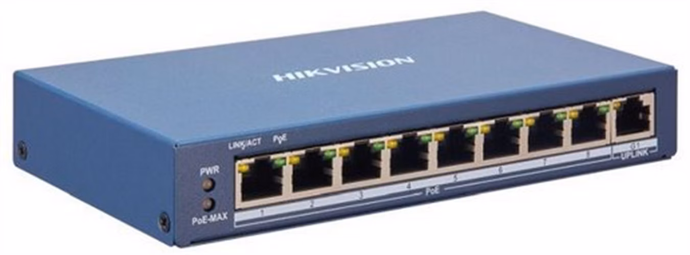 Hikvision DS-3E1309P-EI(B) - Smart managed switch 8x 100TX PoE + 1x Gb uplink, 110W, Super PoE