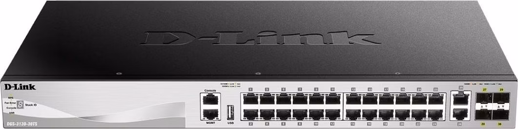 D-Link DGS-3130-30TS L3 Stackable Managed switch, 24x GbE, 2x 10G RJ-45, 4x 10G SFP+