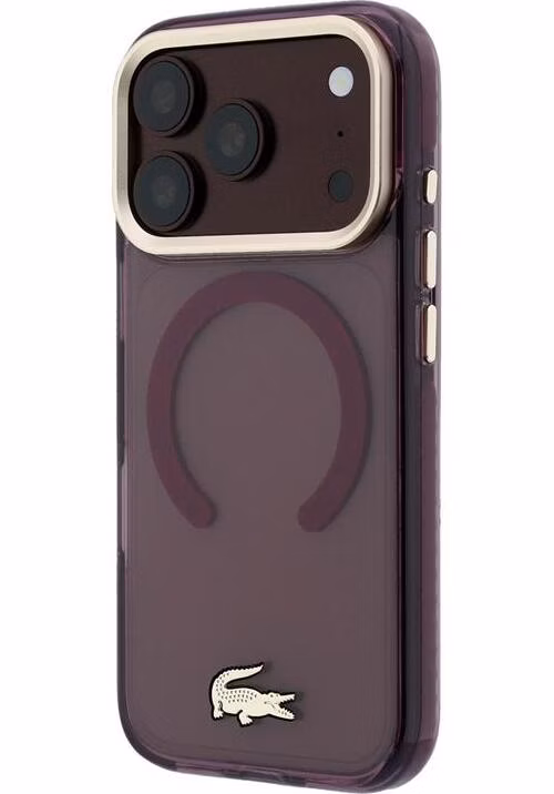 Lacoste PC/TPU Frosted Finish Gold Logo MagSafe kryt iPhone 18 Pro burgundy