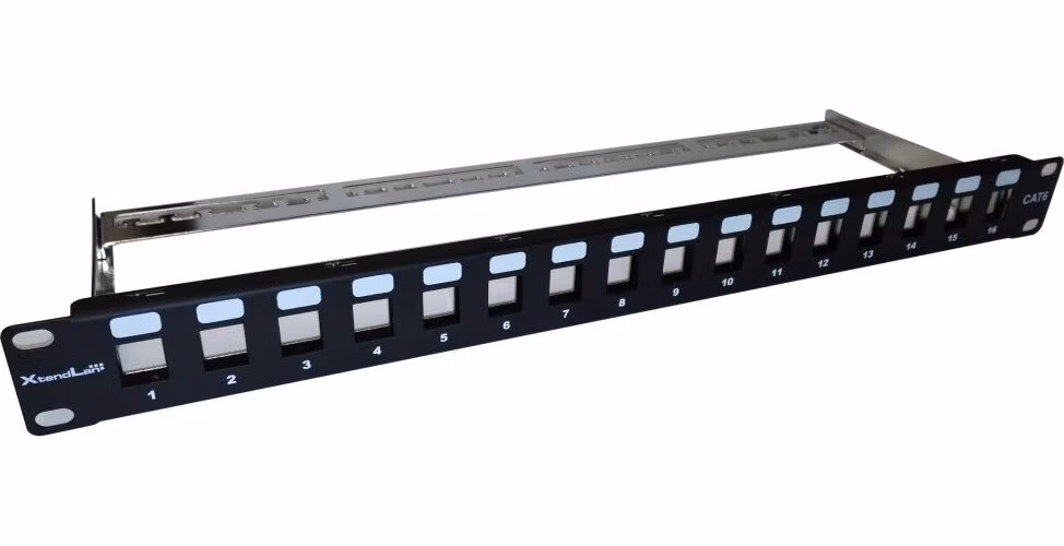 XtendLan Patch panel 19", 16 portů, Cat6a, stíněný, s keystone