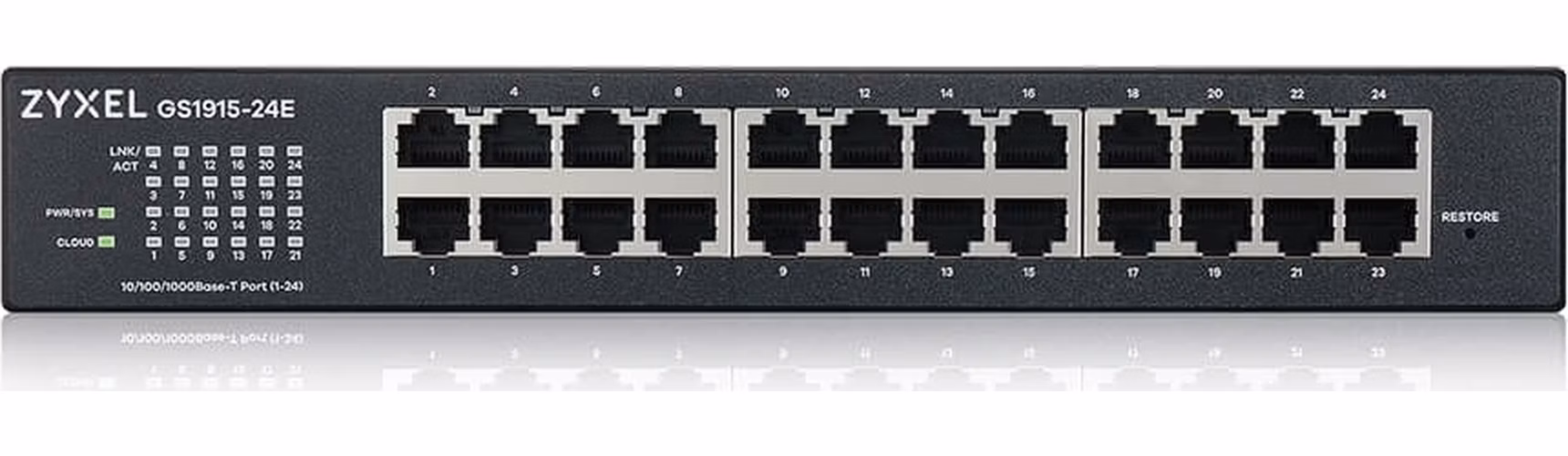 Zyxel GS1915-24E, 24-port GbE Smart hybrid mode Switch, standalone or NebulaFlex Cloud, rackmount, fanless